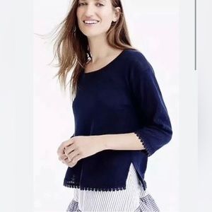 J. Crew Navy Linen Pom Pom Trim Sweater Small